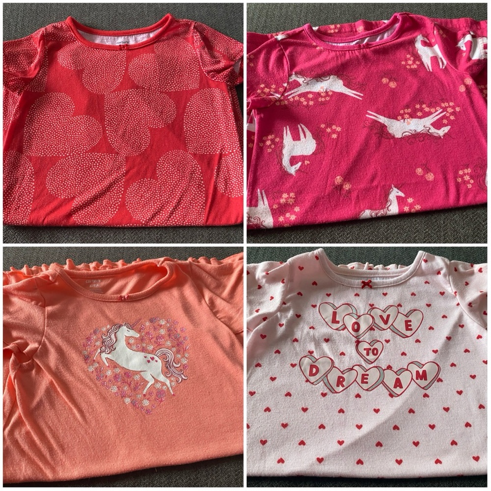 Unicorn and Hearts Kids Pajamas Set - Pink and Coral